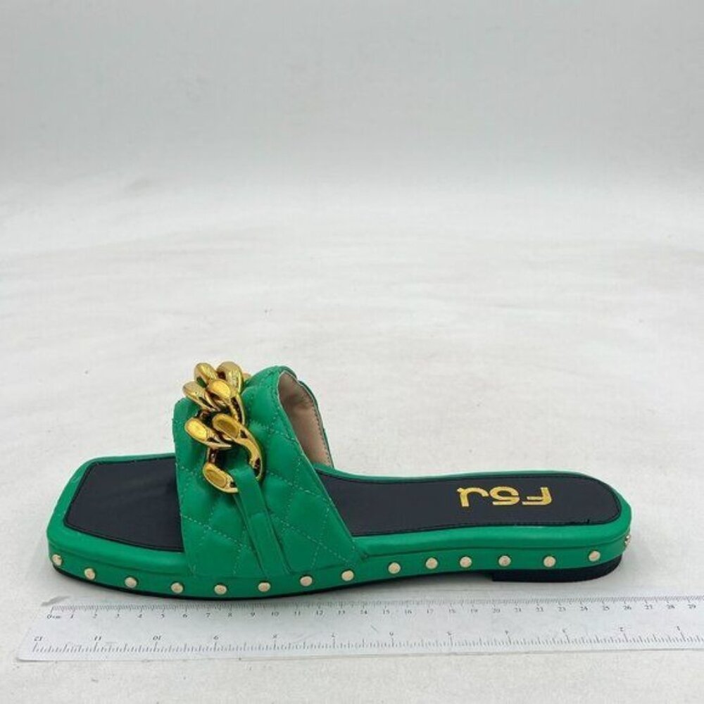 FSJ Green Women Sexy Square Open Toe Comfortable Flat Thick Sole Cushion Sandals - Picture 3 of 8